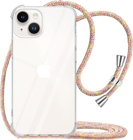 YESPURE Crossbody Case for iPhone 12 Mini 5.4 inch,Phone Case for iPhone 12 Mini, Clear TPU Soft Case for iPhone 12 Mini Holder with Neck Cord Lanyard Strap-Clear - Rainbow Yellow in Saudi Arabia
