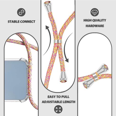 YESPURE Crossbody Case for iPhone 12 Mini 5.4 inch,Phone Case for iPhone 12 Mini, Clear TPU Soft Case for iPhone 12 Mini Holder with Neck Cord Lanyard Strap-Clear - Rainbow Yellow in Saudi Arabia