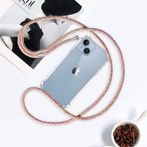 YESPURE Crossbody Case for iPhone 12 Mini 5.4 inch,Phone Case for iPhone 12 Mini, Clear TPU Soft Case for iPhone 12 Mini Holder with Neck Cord Lanyard Strap-Clear - Rainbow Yellow in Saudi Arabia