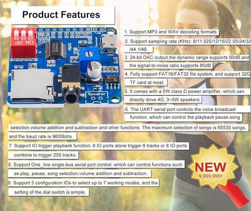 2pcs Voice Playback Module Board MP3 Player Music Voice Module Board, 5W 64MBit Flash Serial Control SD/TF Card IO Trigger UART Serial Adapter Control Playback Module DY-SV5W in Saudi Arabia