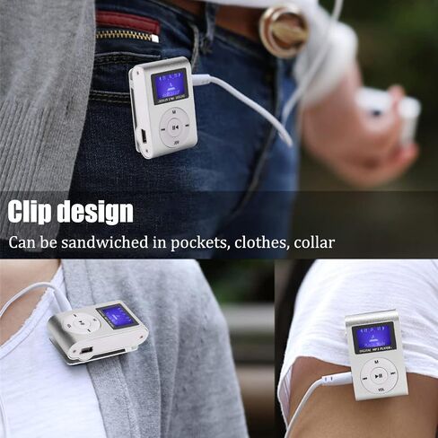 Mini MP3 Player,Mini LCD Screen Display USB Player,with Earphones,Ultra-Light Clip-on Player,Metal Shell,Support 32G,Suitable for Sports,Listening to (Silver) in Saudi Arabia