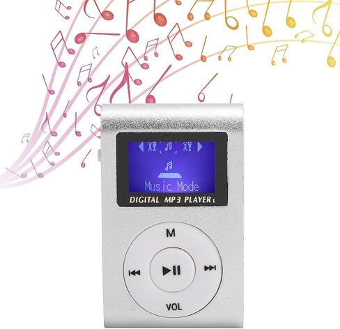 Mini MP3 Player,Mini LCD Screen Display USB Player,with Earphones,Ultra-Light Clip-on Player,Metal Shell,Support 32G,Suitable for Sports,Listening to (Silver) in Saudi Arabia