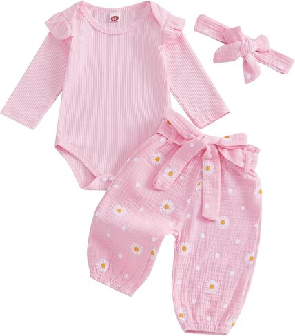 ملابس Kaipiclos للأطفال الرضع البنات 0 3 6 12 18 24 شهرًا رومبير منسوج مضلع ديزي طباعة سروال عقال ملابس أطفال للفتيات in Kuwait