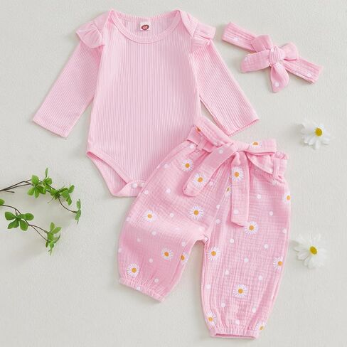 ملابس Kaipiclos للأطفال الرضع البنات 0 3 6 12 18 24 شهرًا رومبير منسوج مضلع ديزي طباعة سروال عقال ملابس أطفال للفتيات in Kuwait