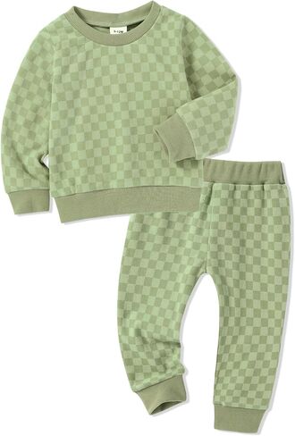 WESIDOM Toddler Baby Girl Clothes Checkered Long Sleeve Pullover Tops + Pants Toddler Girl Sweatsuit Fall Winter Outfits in Kuwait