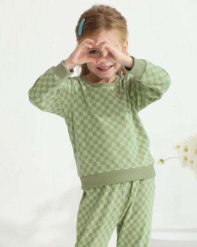 WESIDOM Toddler Baby Girl Clothes Checkered Long Sleeve Pullover Tops + Pants Toddler Girl Sweatsuit Fall Winter Outfits in Kuwait