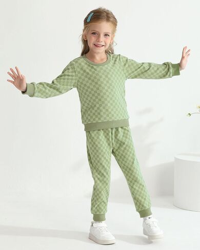 WESIDOM Toddler Baby Girl Clothes Checkered Long Sleeve Pullover Tops + Pants Toddler Girl Sweatsuit Fall Winter Outfits in Kuwait