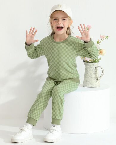 WESIDOM Toddler Baby Girl Clothes Checkered Long Sleeve Pullover Tops + Pants Toddler Girl Sweatsuit Fall Winter Outfits in Kuwait