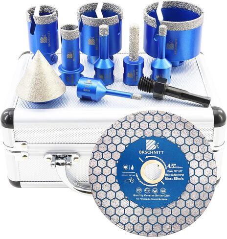 Diamond Core Drill Bit Set - BRSCHNITTTile Hole Saw Kit 1/4"5/16"3/8"4/5" 1-3/8"2" 3" 4 1/2"& 4/5"Finger Bit&2"Chamfer Bit for Porcelain Tile Ceramic Marble Granite&Diamond Blade in Saudi Arabia