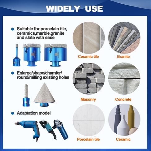 Diamond Core Drill Bit Set - BRSCHNITTTile Hole Saw Kit 1/4"5/16"3/8"4/5" 1-3/8"2" 3" 4 1/2"& 4/5"Finger Bit&2"Chamfer Bit for Porcelain Tile Ceramic Marble Granite&Diamond Blade in Saudi Arabia