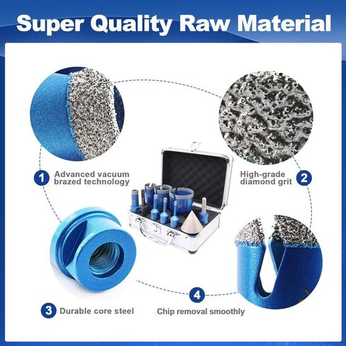 Diamond Core Drill Bit Set - BRSCHNITTTile Hole Saw Kit 1/4"5/16"3/8"4/5" 1-3/8"2" 3" 4 1/2"& 4/5"Finger Bit&2"Chamfer Bit for Porcelain Tile Ceramic Marble Granite&Diamond Blade in Saudi Arabia