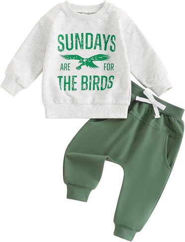 Baby Boy Football Outfit Toddler Little Boys Rugby Game Day Clothes Set Letter Print Eagles Sweatshirt Tops Pants 2PCS Set in Kuwait