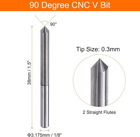 HARFINGTON 5pcs CNC V Bit 90 Degree 1/8" Shank 0.1mm Tip Engraving V Bits Carbide Chamfer End Mill with 2 Straight Flutes CNC Wood Carving Bit Tool for Wood Plywood Acrylic MDF Lettering in Saudi Arabia