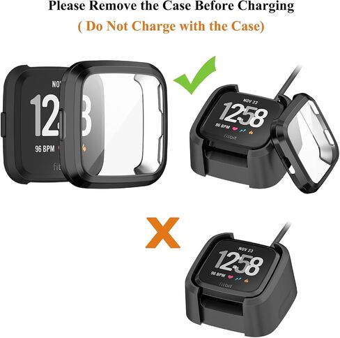 Tobfit 2 Pack لـ Fitbit Versa 2 حافظة حماية للشاشة، غطاء حماية كامل حساس باللمس من مادة TPU مطلية ناعمة لملحقات الساعة الذكية Fitbit Versa 2، أسود + أسود in Kuwait