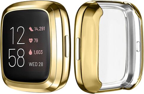 Tobfit 2 Pack لـ Fitbit Versa 2 حافظة حماية للشاشة، غطاء حماية كامل حساس باللمس من مادة TPU مطلية ناعمة لملحقات الساعة الذكية Fitbit Versa 2، أسود + أسود in Kuwait
