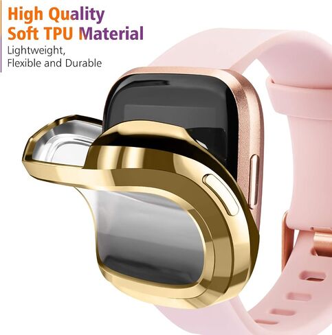 Tobfit 2 Pack لـ Fitbit Versa 2 حافظة حماية للشاشة، غطاء حماية كامل حساس باللمس من مادة TPU مطلية ناعمة لملحقات الساعة الذكية Fitbit Versa 2، أسود + أسود in Kuwait