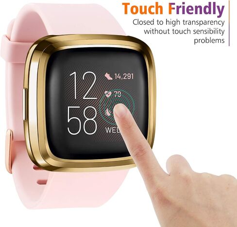 Tobfit 2 Pack لـ Fitbit Versa 2 حافظة حماية للشاشة، غطاء حماية كامل حساس باللمس من مادة TPU مطلية ناعمة لملحقات الساعة الذكية Fitbit Versa 2، أسود + أسود in Kuwait