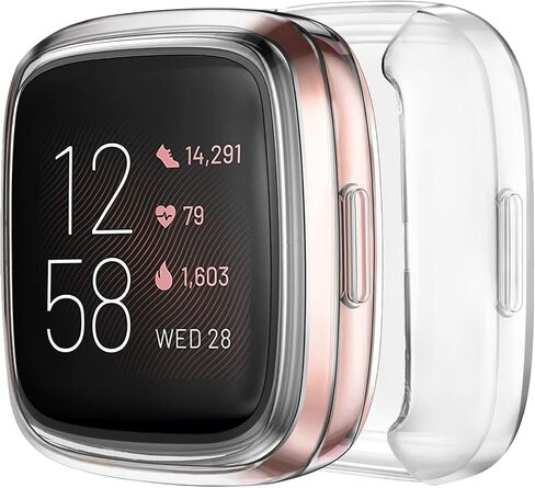 Tobfit 2 Pack لـ Fitbit Versa 2 حافظة حماية للشاشة، غطاء حماية كامل حساس باللمس من مادة TPU مطلية ناعمة لملحقات الساعة الذكية Fitbit Versa 2، أسود + أسود in Kuwait