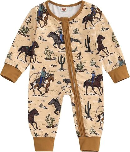 ملابس الخريف للأطفال الرضع من الأولاد والبنات كاوبوي غربية بأكمام طويلة، بدلة رومبير بسحاب، بدلة قطعة واحدة لحديثي الولادة in Kuwait