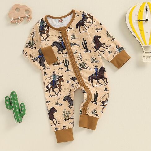 ملابس الخريف للأطفال الرضع من الأولاد والبنات كاوبوي غربية بأكمام طويلة، بدلة رومبير بسحاب، بدلة قطعة واحدة لحديثي الولادة in Kuwait