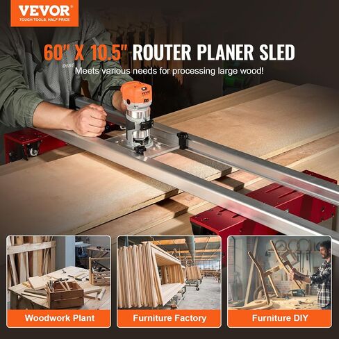 VEVOR Router Sled، 60 بوصة، محمولة وسهلة لضبط رقصة تسطيح البلاطة، مزلجة توجيه النجارة DIY لألواح التسطيح، دليل لوح تهزهز آلة تخطيط التشذيب لتسطيح الخشب المنزلي DIY (بدون لوحة) in Saudi Arabia