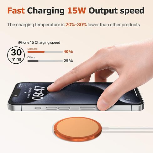 Magnetic Wireless Charger,MagEase 15W Wireless Charger mag~Safe Compatible with iPhone 16/15/14/13/12, AirPods 3/2/Pro/Pro2 and Samsung S24 Ultra, 5 Ft Cord, USB-C/A Plugs & mag~Safe Ring,Starry Grey in Saudi Arabia