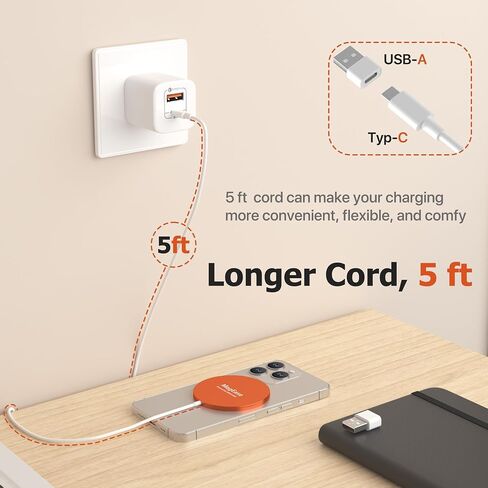 Magnetic Wireless Charger,MagEase 15W Wireless Charger mag~Safe Compatible with iPhone 16/15/14/13/12, AirPods 3/2/Pro/Pro2 and Samsung S24 Ultra, 5 Ft Cord, USB-C/A Plugs & mag~Safe Ring,Starry Grey in Saudi Arabia