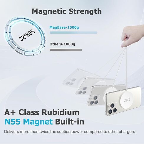 Magnetic Wireless Charger,MagEase 15W Wireless Charger mag~Safe Compatible with iPhone 16/15/14/13/12, AirPods 3/2/Pro/Pro2 and Samsung S24 Ultra, 5 Ft Cord, USB-C/A Plugs & mag~Safe Ring,Starry Grey in Saudi Arabia
