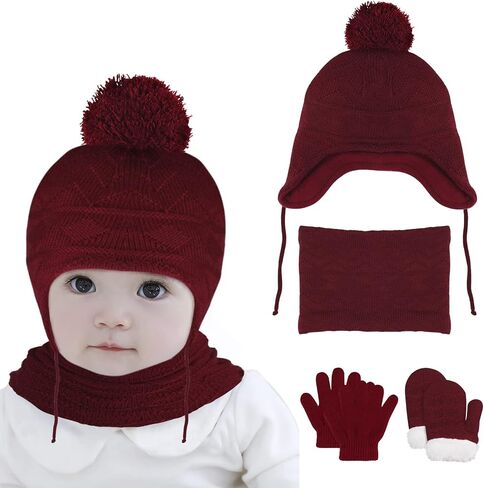 Hicdaw 6PCS Hats and Gloves for Toddlers Hat Gloves Set Baby Winter Hat Scarf Gloves Set Gift for Kid in Saudi Arabia