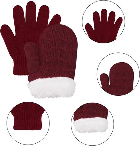 Hicdaw 6PCS Hats and Gloves for Toddlers Hat Gloves Set Baby Winter Hat Scarf Gloves Set Gift for Kid in Saudi Arabia