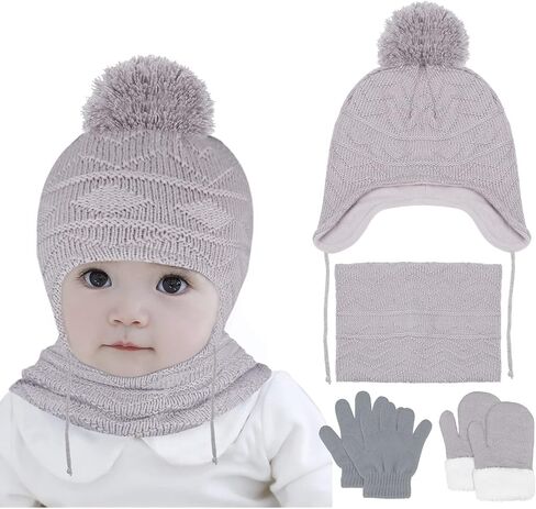 Hicdaw 6PCS Hats and Gloves for Toddlers Hat Gloves Set Baby Winter Hat Scarf Gloves Set Gift for Kid in Saudi Arabia