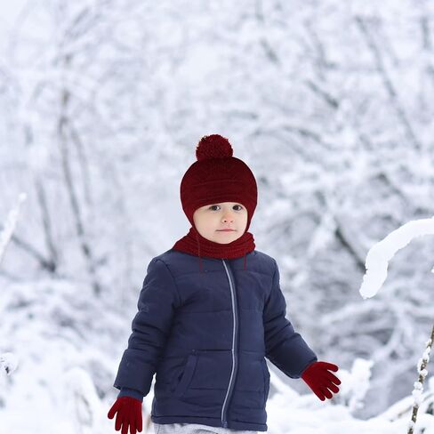 Hicdaw 6PCS Hats and Gloves for Toddlers Hat Gloves Set Baby Winter Hat Scarf Gloves Set Gift for Kid in Saudi Arabia