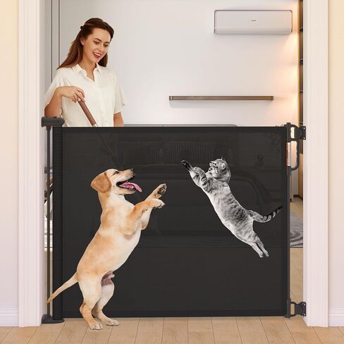 بوابة أطفال قابلة للسحب، بوابات أطفال شبكية واسعة للغاية من Momcozy للسلالم، بطول 41 بوصة، تمتد إلى 71 بوصة، سوداء، بوابة للكلاب الأليفة للمداخل والسلالم والممرات، داخلي/خارجي in Kuwait