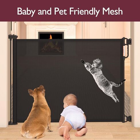 بوابة أطفال قابلة للسحب، بوابات أطفال شبكية واسعة للغاية من Momcozy للسلالم، بطول 41 بوصة، تمتد إلى 71 بوصة، سوداء، بوابة للكلاب الأليفة للمداخل والسلالم والممرات، داخلي/خارجي in Kuwait