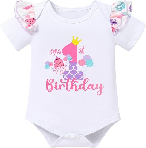 IBTOM CASTLE Baby Girls 1st Birthday Outfits Strawberry/Rainbow/Mermaid/Cow Romper Skirted Leggings with Headband 3pcs Set in Kuwait