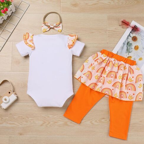 IBTOM CASTLE Baby Girls 1st Birthday Outfits Strawberry/Rainbow/Mermaid/Cow Romper Skirted Leggings with Headband 3pcs Set in Kuwait