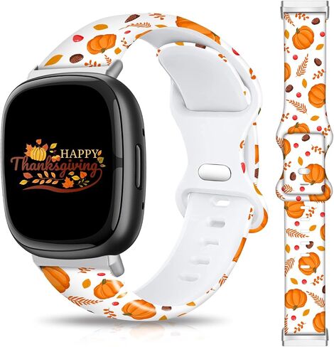 سوار عيد الشكر لعيد الهالوين متوافق مع Fitbit Versa 3/Fitbit Versa 4/Fitbit Sense/Sense 2، حزام بديل من السيليكون للعطلات للنساء والرجال من Fitbit Versa 3/4، Fitbit Sense/Sense 2 in Kuwait
