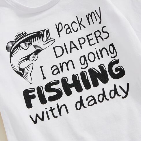 Lamuusaa Newborn Baby Boy Outfits Long Sleeve Fishing with Daddy Romper Bodysuit Fish Patterns Long Pants Hat Fall Outfit in Saudi Arabia