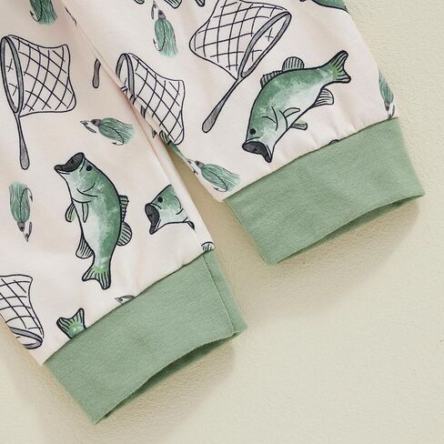 Lamuusaa Newborn Baby Boy Outfits Long Sleeve Fishing with Daddy Romper Bodysuit Fish Patterns Long Pants Hat Fall Outfit in Saudi Arabia