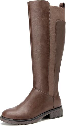 Women's Flat Low Heel Knee High Boot Fashion Extra Wide Calf Boots Side Zip Stretch Winter Booties in Kuwait