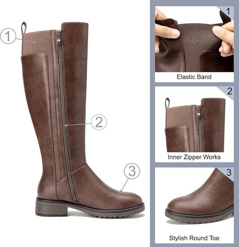 Women's Flat Low Heel Knee High Boot Fashion Extra Wide Calf Boots Side Zip Stretch Winter Booties in Kuwait