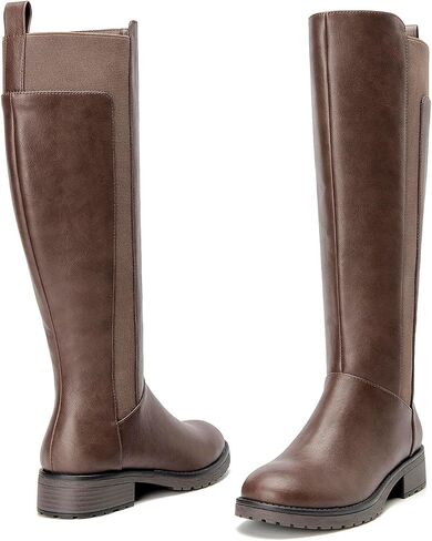 Women's Flat Low Heel Knee High Boot Fashion Extra Wide Calf Boots Side Zip Stretch Winter Booties in Kuwait