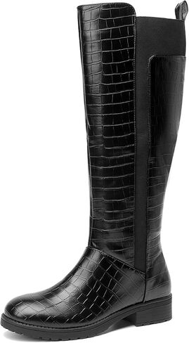 Women's Flat Low Heel Knee High Boot Fashion Extra Wide Calf Boots Side Zip Stretch Winter Booties in Kuwait
