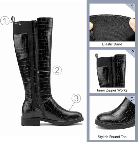 Women's Flat Low Heel Knee High Boot Fashion Extra Wide Calf Boots Side Zip Stretch Winter Booties in Kuwait