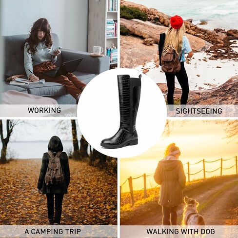 Women's Flat Low Heel Knee High Boot Fashion Extra Wide Calf Boots Side Zip Stretch Winter Booties in Kuwait