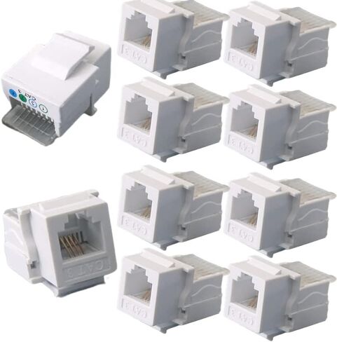 10 محولات مقبس الهاتف RJ11 CAT3 موديل 110 IDC 6P4C وحدات موصل (من الأم إلى الأم RJ11، أبيض) in Kuwait