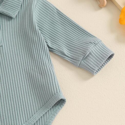 Newborn Baby Boy Clothes Infant Fall Winter Outfit Long Sleeve Button Collar Romper and Elastic Waist Pants Set in Saudi Arabia