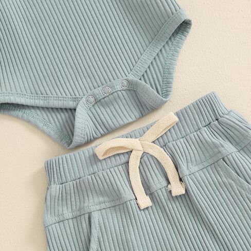 Newborn Baby Boy Clothes Infant Fall Winter Outfit Long Sleeve Button Collar Romper and Elastic Waist Pants Set in Saudi Arabia