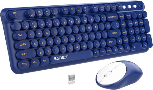 Wireless Keyboard and Mouse,2.4G Retro Typewriter Keyboard and Mouse Combo,Cute Round Keypads for Computer Windows Laptop,Detachable Home Office Keyboard Plug and Play, Navy Blue in Saudi Arabia