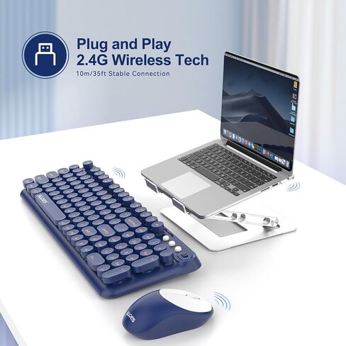 Wireless Keyboard and Mouse,2.4G Retro Typewriter Keyboard and Mouse Combo,Cute Round Keypads for Computer Windows Laptop,Detachable Home Office Keyboard Plug and Play, Navy Blue in Saudi Arabia